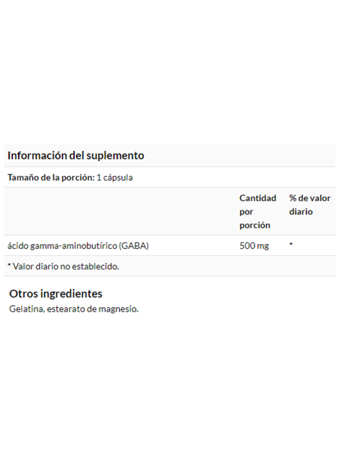 Gaba, Alta potencia, 500 mg, 100 cápsulas, Promueve la relajación.-1