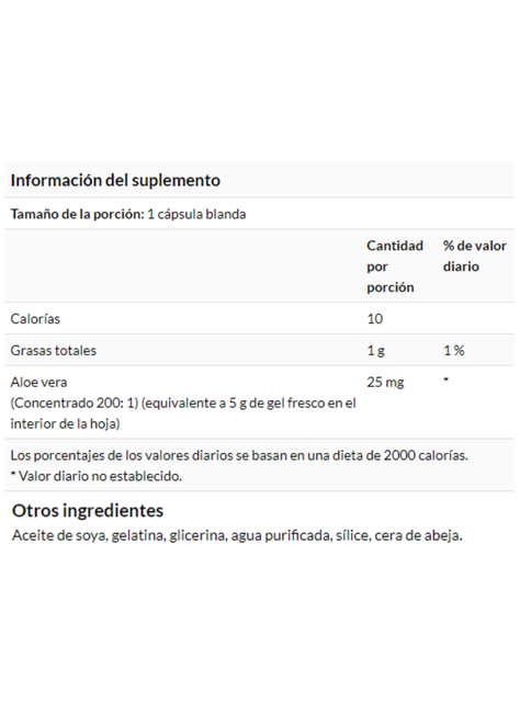 Aloe vera, 25 mg, 100 cápsulas blandas, Salud digestiva.-1