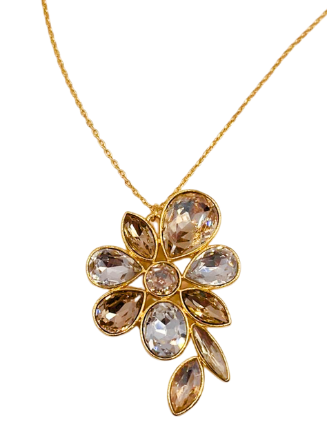 Collar Flor Multicolor en Cristales Facetados y Baño de Oro 18K-0