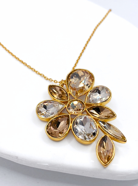 Collar Flor Multicolor en Cristales Facetados y Baño de Oro 18K-2