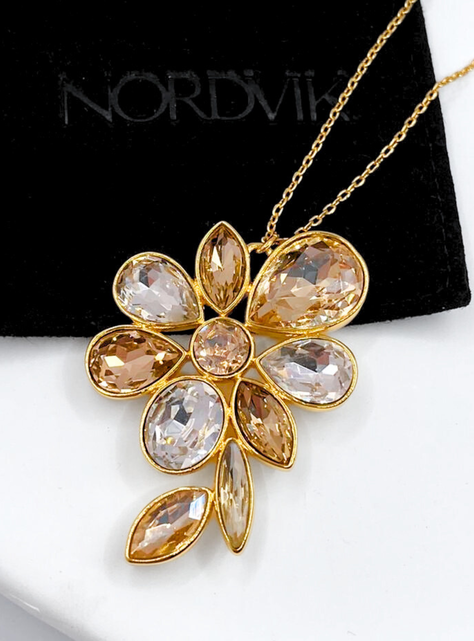 Collar Flor Multicolor en Cristales Facetados y Baño de Oro 18K-3