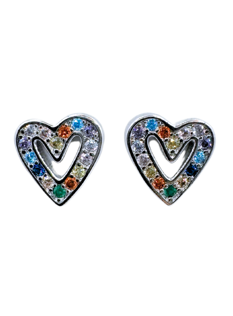 Aros Apegados Corazón Pride, Circonitas Colores-0