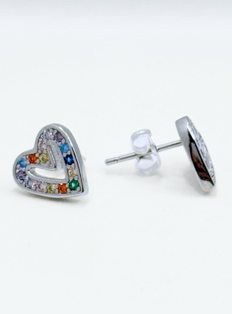 Aros Apegados Corazón Pride, Circonitas Colores-1