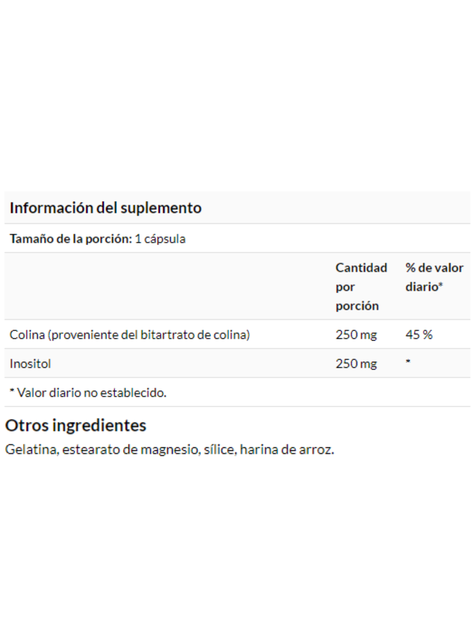Colina e Inositol 250 mg / 250 mg 250 caps, Sistema Nervioso-1