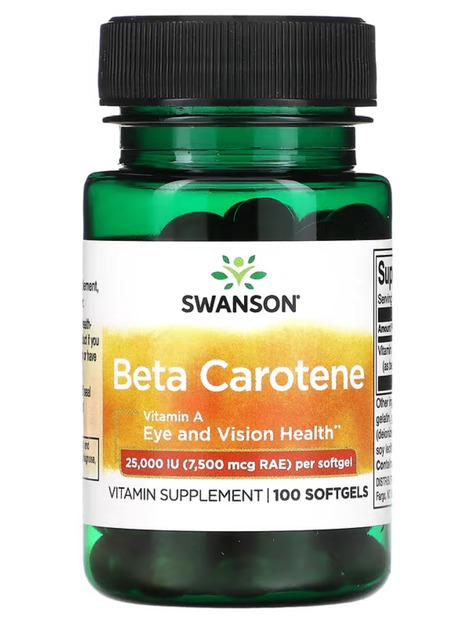 Beta-caroteno, 25.000 UI (7500 mcg de EAR), 100 cápsulas blandas. Salud ocular y visual-0