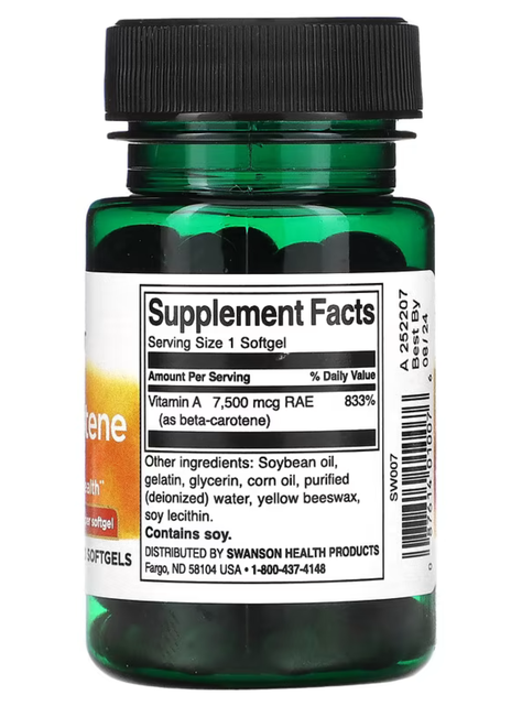 Beta-caroteno, 25.000 UI (7500 mcg de EAR), 100 cápsulas blandas. Salud ocular y visual-1