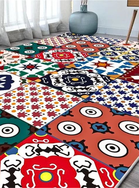Alfombra Diseño Moderno Figuras Mosaico Multicolor-0
