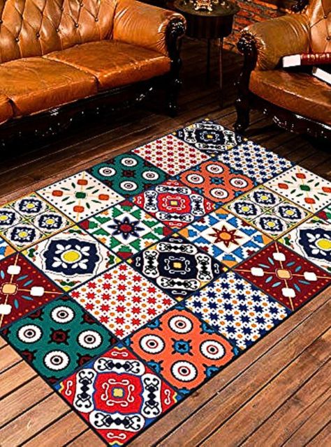 Alfombra Diseño Moderno Figuras Mosaico Multicolor-2