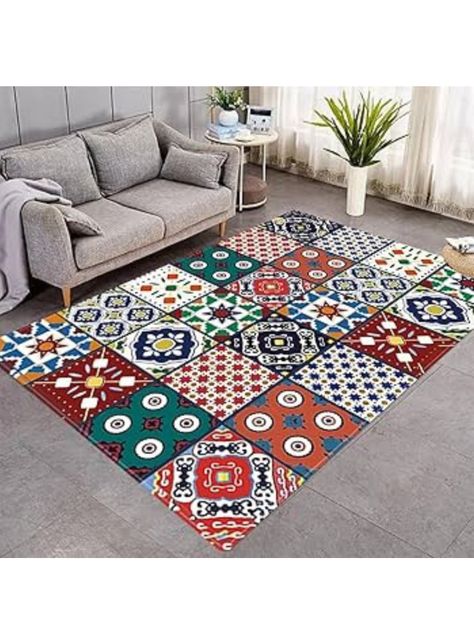 Alfombra Diseño Moderno Figuras Mosaico Multicolor-4