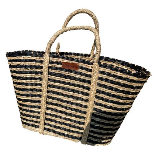Bolso Boho mimbre Líneas Negras-1