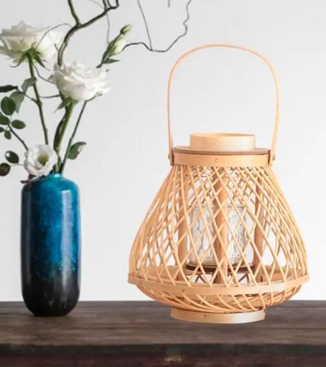 Lámpara porta velas de mesa de bambú boho-1