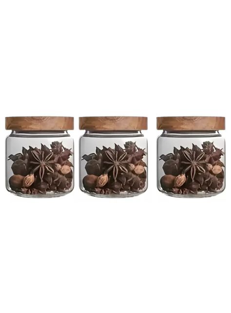 Set de 3 Frascos de Vidrio con tapa de Madera 500 ml-0
