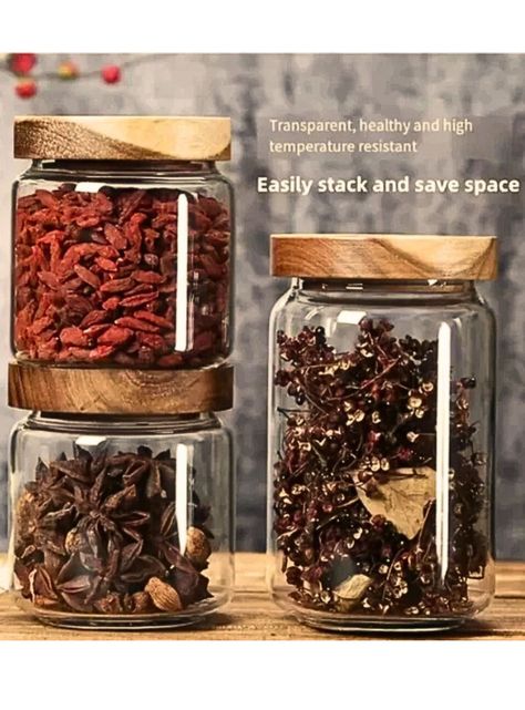 Set de 3 Frascos de Vidrio con tapa de Madera 500 ml-1