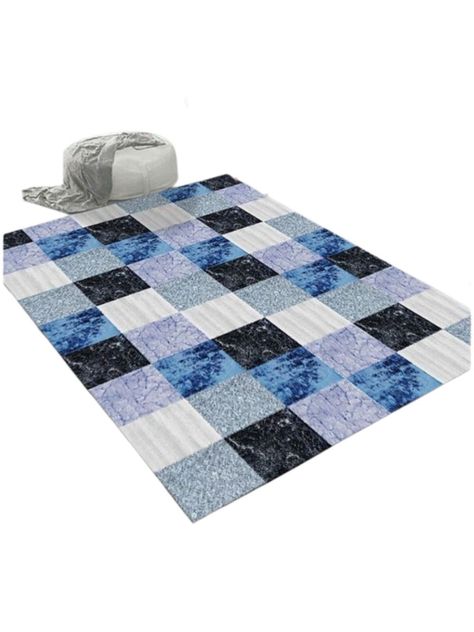 Alfombra Diseño Modernos Cuadros En Tonos Azules, Negros-0
