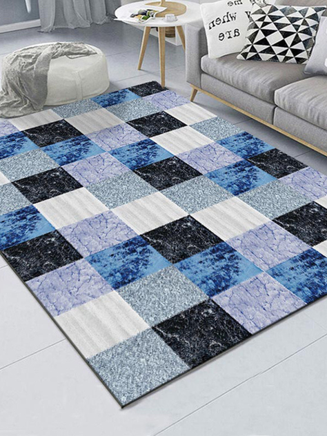 Alfombra Diseño Modernos Cuadros En Tonos Azules, Negros-2