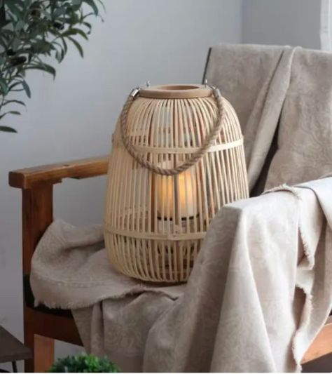 Lámpara porta velas de mesa de bambú boho-1