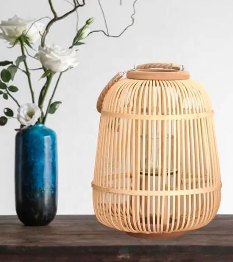 Lámpara porta velas de mesa de bambú boho-3