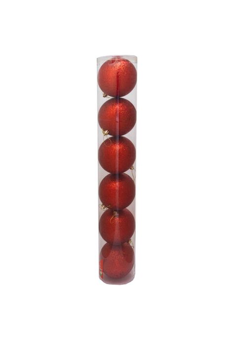Set de 6 esferas navideñas 10 cms color rojo escarchadas-0