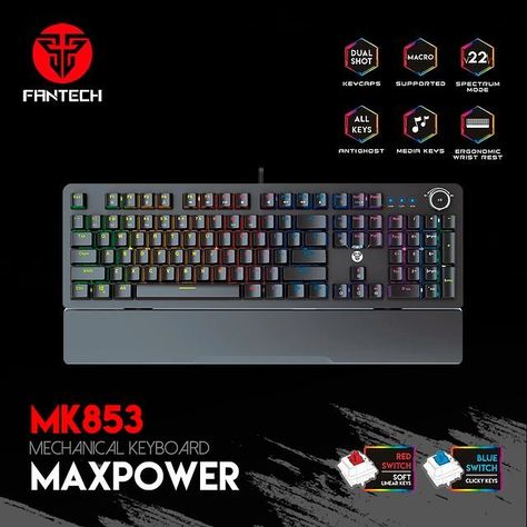 Teclado mecánico gamer Fantech MAXPOWER RGB MK853 en español-2