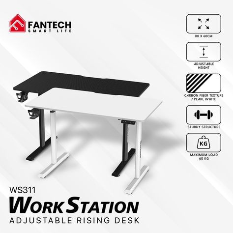 Escritorio mecánico con motor de elevación Fantech WorkStation WS311 Blanco perla-7