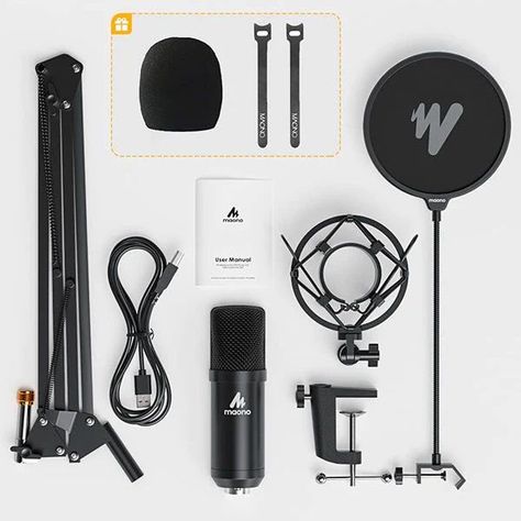 Micrófono profesional cardioide USB MAONO Kit AU-A04 Anti pop + Brazo Boom-1