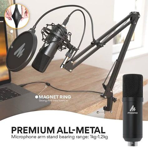 Micrófono profesional cardioide USB MAONO Kit AU-A04 Anti pop + Brazo Boom-2