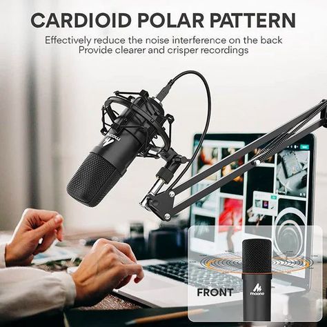 Micrófono profesional cardioide USB MAONO Kit AU-A04 Anti pop + Brazo Boom-3