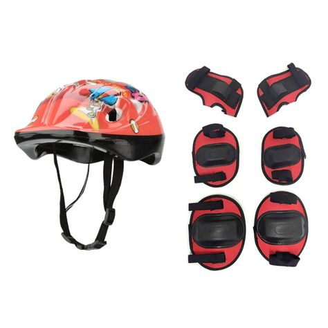 Kit de Protección para Niños Casco + Protecciones Bicicleta -  Rojo-0