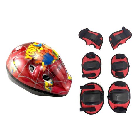 Kit de Protección para Niños Casco + Protecciones Bicicleta -  Rojo-1