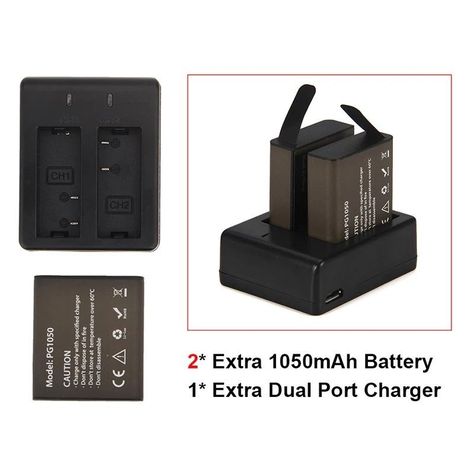 Cargador Dual + 2 Baterias para Cámaras EKEN y SJC-3