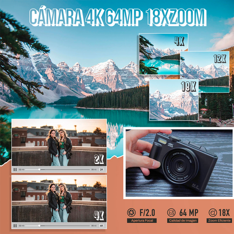 Cámara Fotografíca Digital 4K 30fps 64MP Pantalla Giratoria-5