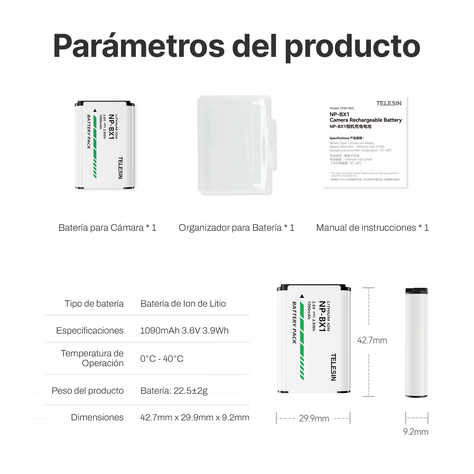 Batería para Diferentes Cámaras Sony NP-BX1 - Telesin-6