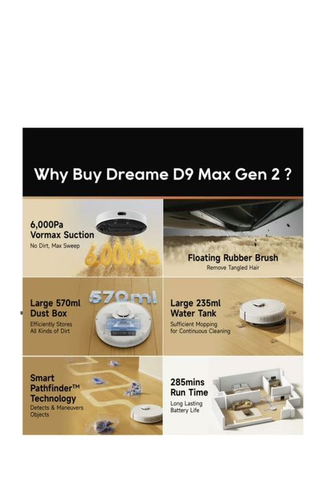 Aspiradora Dreame D9 Max Gen 2 Robot Aspirador Negro/Blanco Succion 6000PA-4
