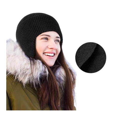 Gorro Beanie De Lana Adulto Con Cubre Orejas Unisex Negro-2