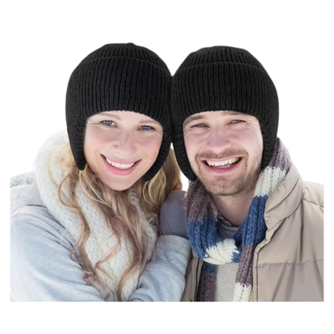 Gorro Beanie De Lana Adulto Con Cubre Orejas Unisex Negro-4