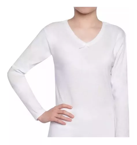 Camiseta Mujer Algodón Blanca Manga Larga-0