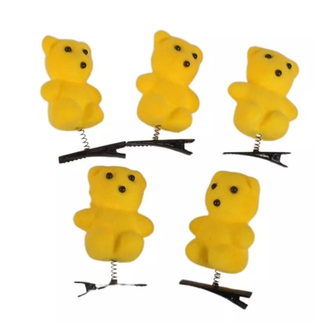 Par Ganchito Pinza De Oso Amarillo Kawaii-1