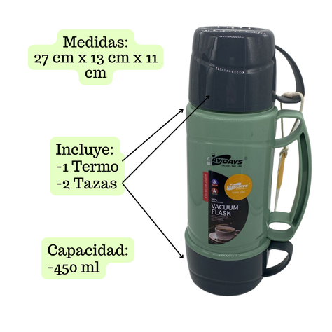 Set Termo Para Agua Caliente Termo Cafe 450 Ml + 2 Tazas-3