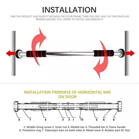Barra Para Puerta Ajustable Ejercicios Pullups Dominadas 60-100cm-5