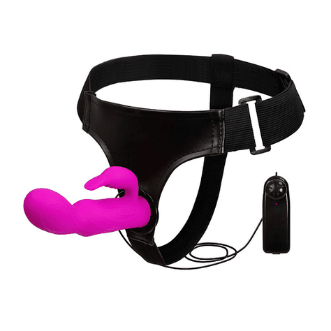 Arnés con conejo vibrador silicona (vibración variable)-0