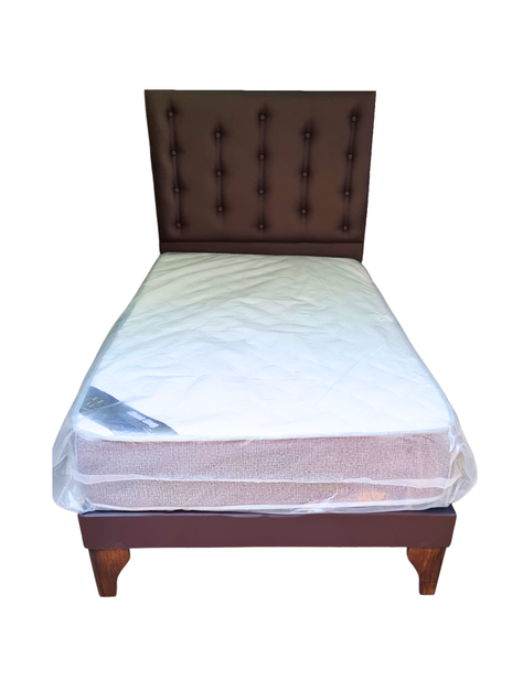 Cama 1.5P +Respaldo a Piso Chocolate + Colchón -3