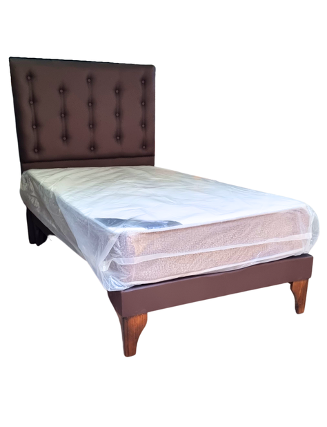 Cama 1.5P +Respaldo a Piso Chocolate + Colchón -1