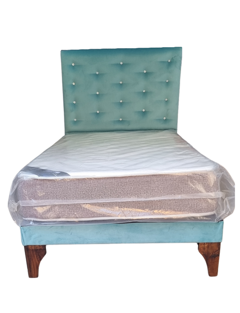 Cama 1.5 P + Respaldo a Piso Turquesa + Colchón -3