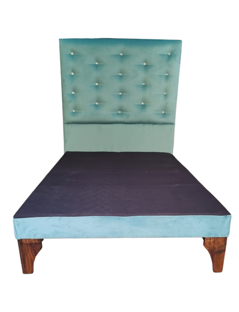 Cama 1.5 P + Respaldo a Piso Turquesa + Colchón -4