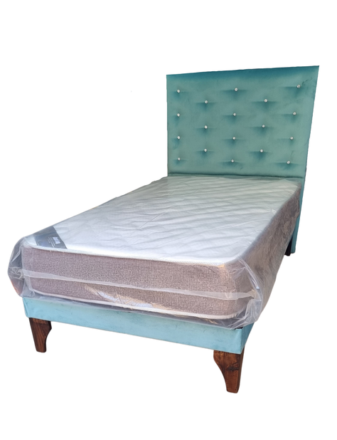 Cama 1.5 P + Respaldo a Piso Turquesa + Colchón -2