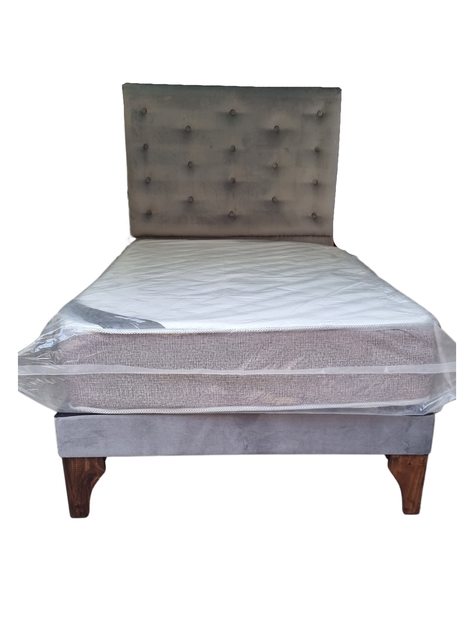 Cama 1.5P + Respaldo Gris a Piso + Colchón -0