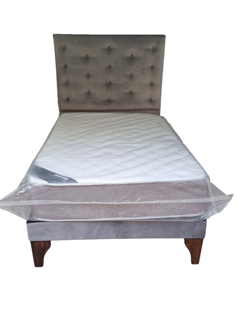 Cama 1.5P + Respaldo Gris a Piso + Colchón -3
