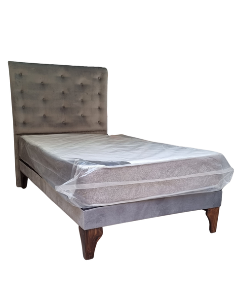 Cama 1.5P + Respaldo Gris a Piso + Colchón -1