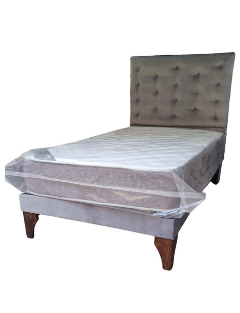 Cama 1.5P + Respaldo Gris a Piso + Colchón -2