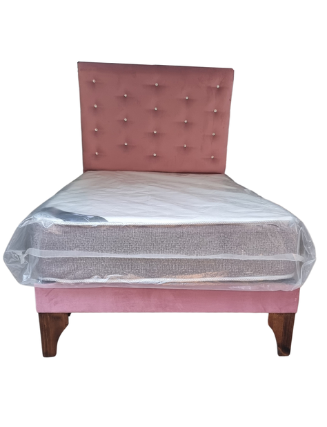 Cama 1.5P +Respaldo a Piso Palo Rosa + Colchón -0